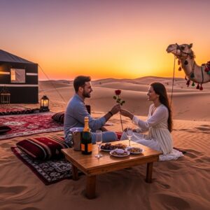 Romantic desert safari for couples enjoying sunset in Dubai desert