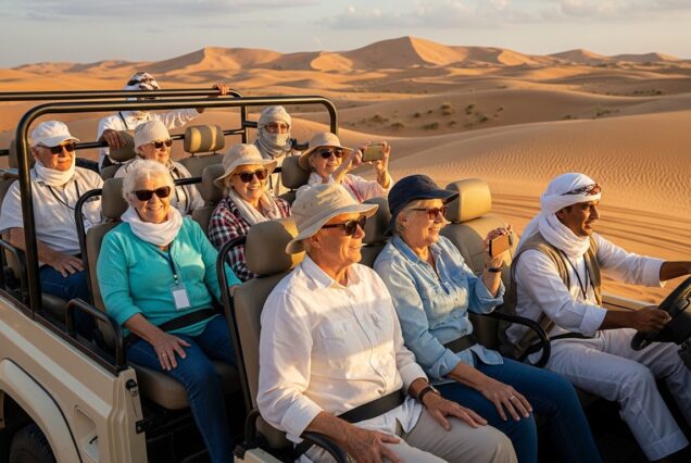 Senior couple relaxing during Dubai desert safari